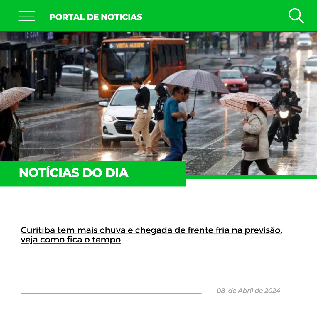 Curitiba tem mais chuva e chegada de frente fria na previsão; veja como fica o tempo