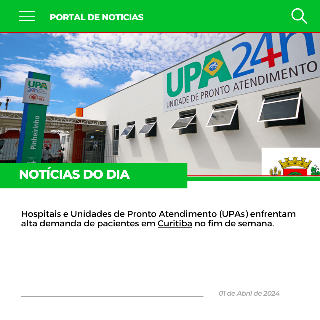  Hospitais continuam com lotação máxima.Hospitais e Unidades de Pronto Atendimento (UPAs) enfrentam alta demanda de pacientes em Curitiba no fim de semana.